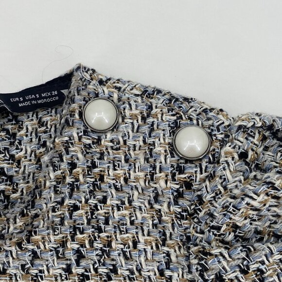 ZARA WOMEN’S SIZE SMALL TWEED BLOUSE TOP WITH FAUX PEARL *MISSING BUTTON* - Picture 5 of 14